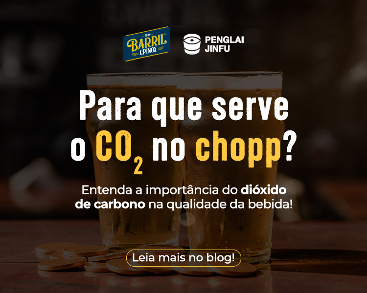 Imagem promocional com dois copos de chope e o texto “Para que serve o CO₂ no chopp? Entenda a importância do dióxido de carbono na qualidade da bebida!”.